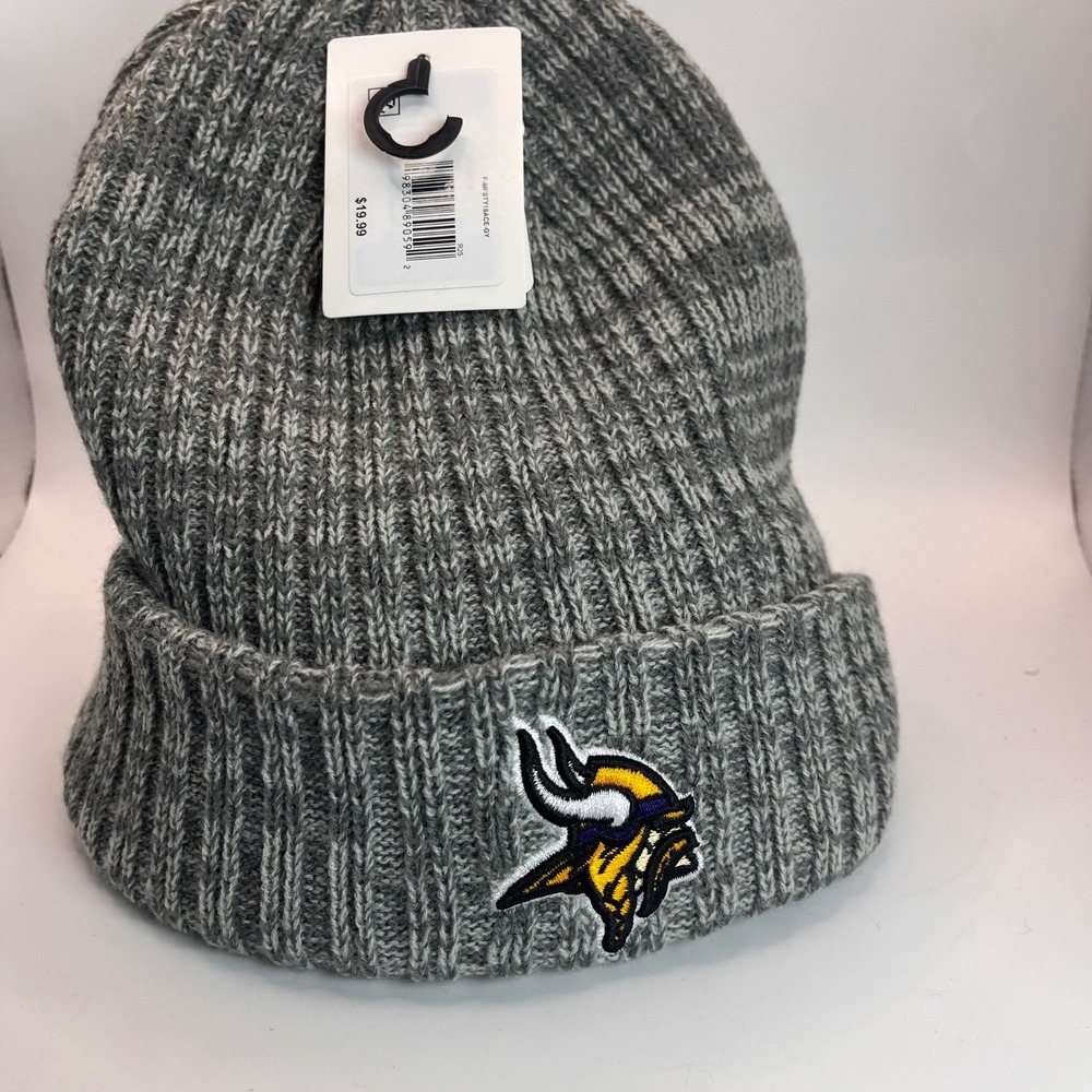 NFL Minnesota Vikings Beanie Hat OS Grey Pre-Owned Embroidered Logo Ribbed Knit